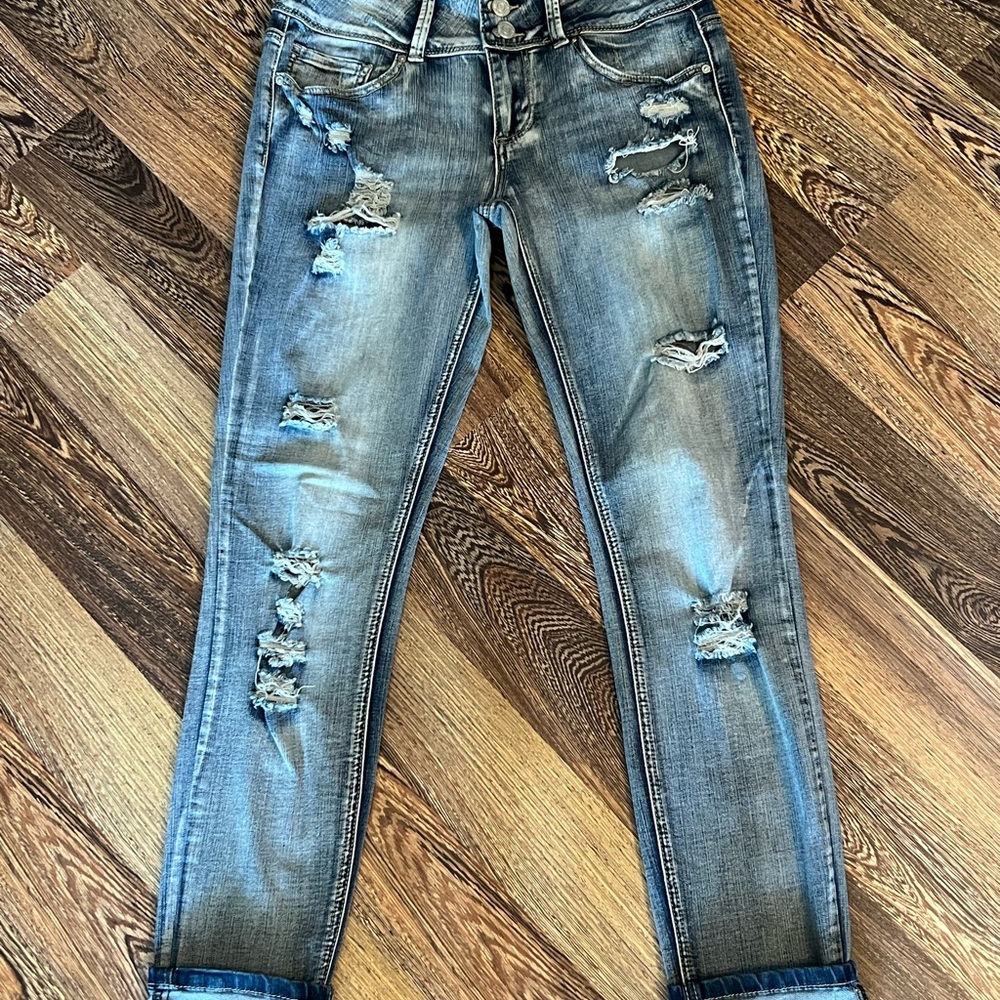 Indigo Rein Blue Skinny Jeans with Distressed Details